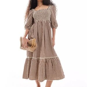 Nobody’s Child Brown Gingham Midi Dress